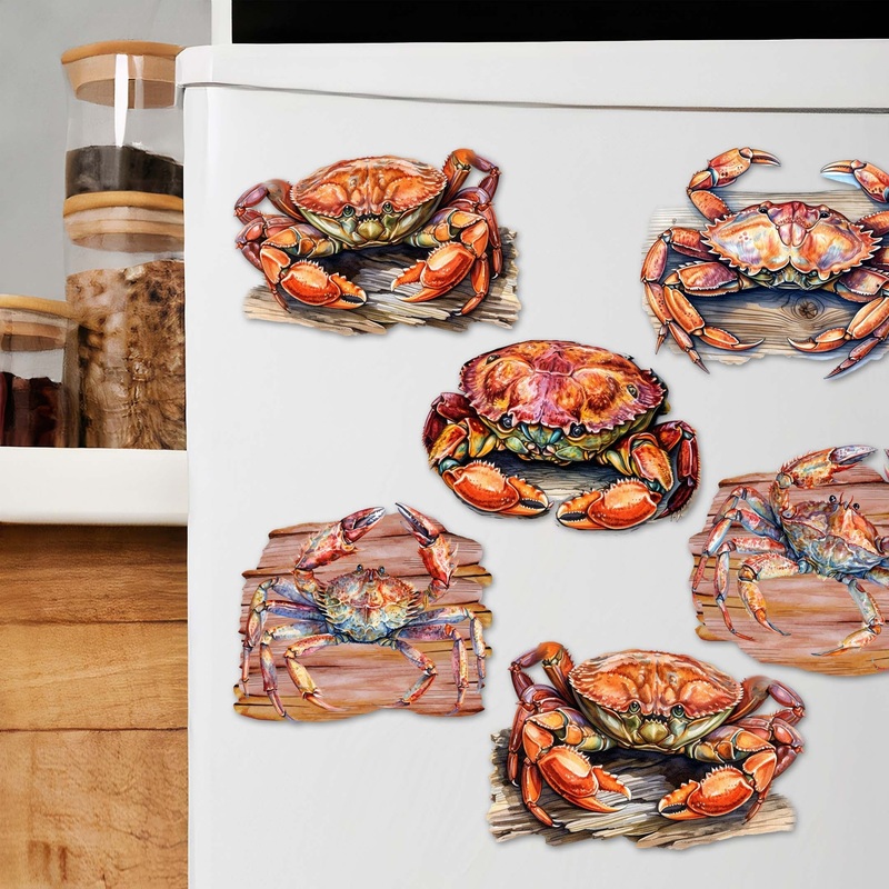 Crabs of the Wild Decorative Wooden Magnets Set of 6 by G. Debrekht – Wildlife Decor – 8090121G-S6