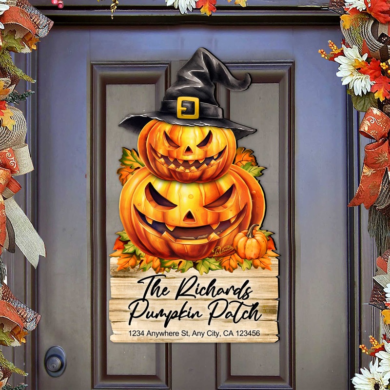 Custom Pumpkin Patch Family Door Hanger – Halloween Decor – 8652823HC