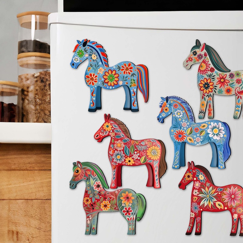 Danish Horses Decorative Wooden Magnets Set of 6 by G. Debrekht – Love Family Decor – 8090075G-S6
