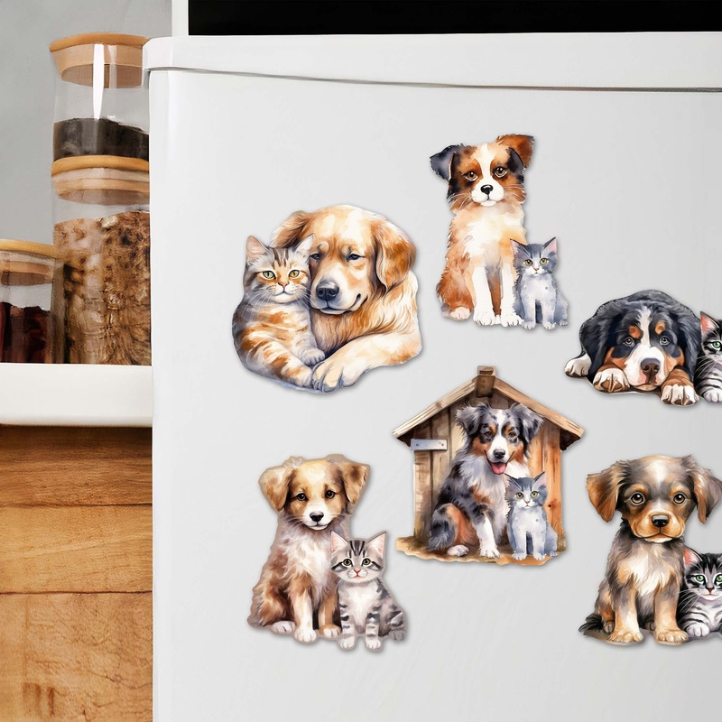 Dogs Decorative Wooden Magnets Set of 6 by G. Debrekht – Pets Dog and Cat Decor – 8090017G-S6
