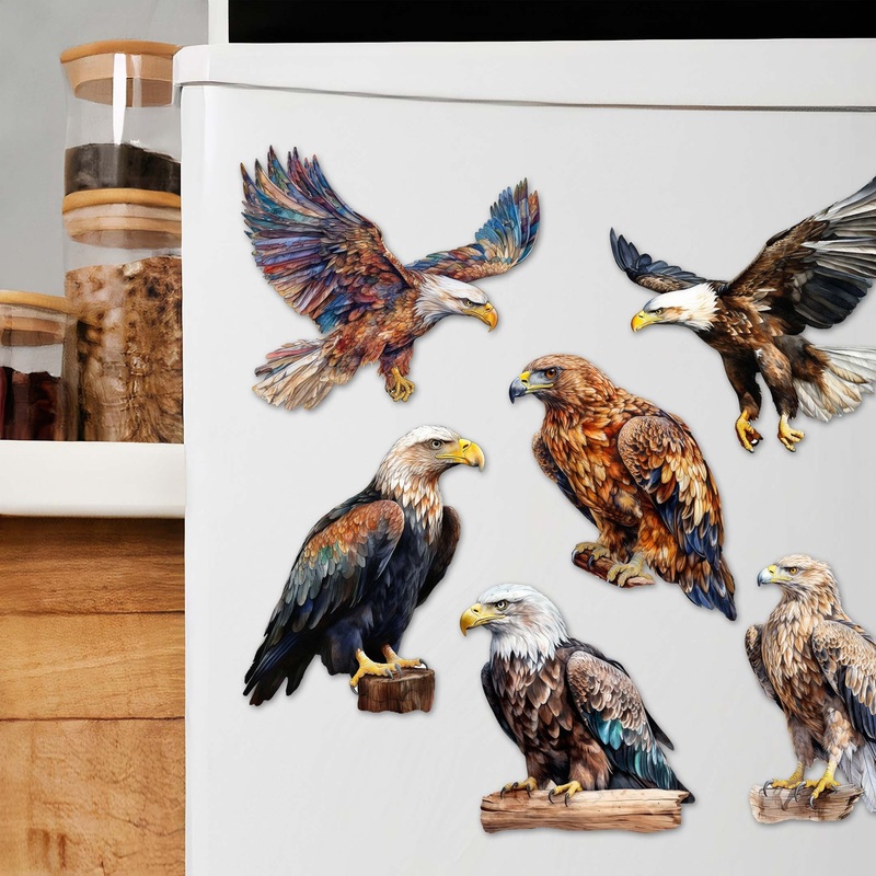 Eagle’s Flight Decorative Wooden Magnets Set of 6 by G. Debrekht – Wildlife Decor – 8090101G-S6
