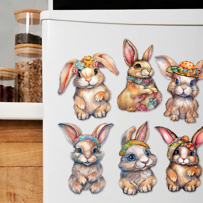 Easter Bunnies Wooden Magnets Set of 6 by G. Debrekht – Easter Decor – 8090042G-S6