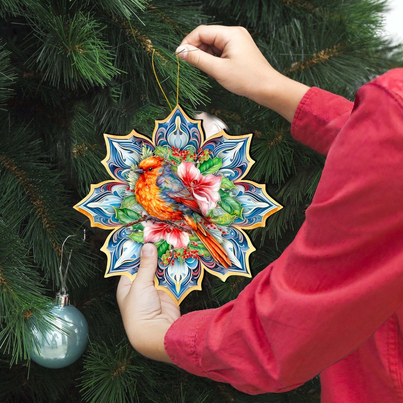 Forest Bird Snowflake Large Wooden Ornament by G. Debrekht – Nature Wildlife Decor – 8688412M