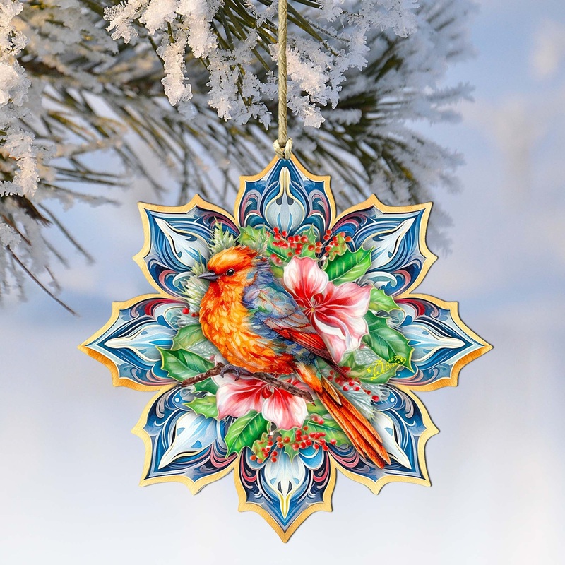 Forest Bird Snowflake Wooden Ornaments by G. Debrekht – Nature Wildlife Decor – 8688412