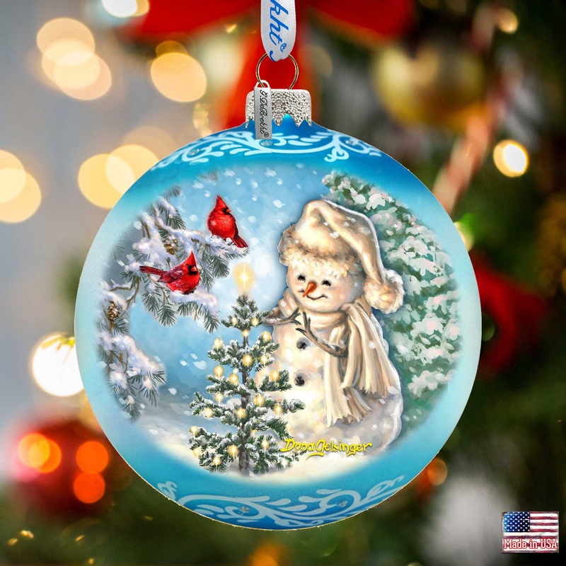 Glowing Snowman Lg Glass Ornament in Blue by Gelsinger – Christmas Decor – 73926B-DG