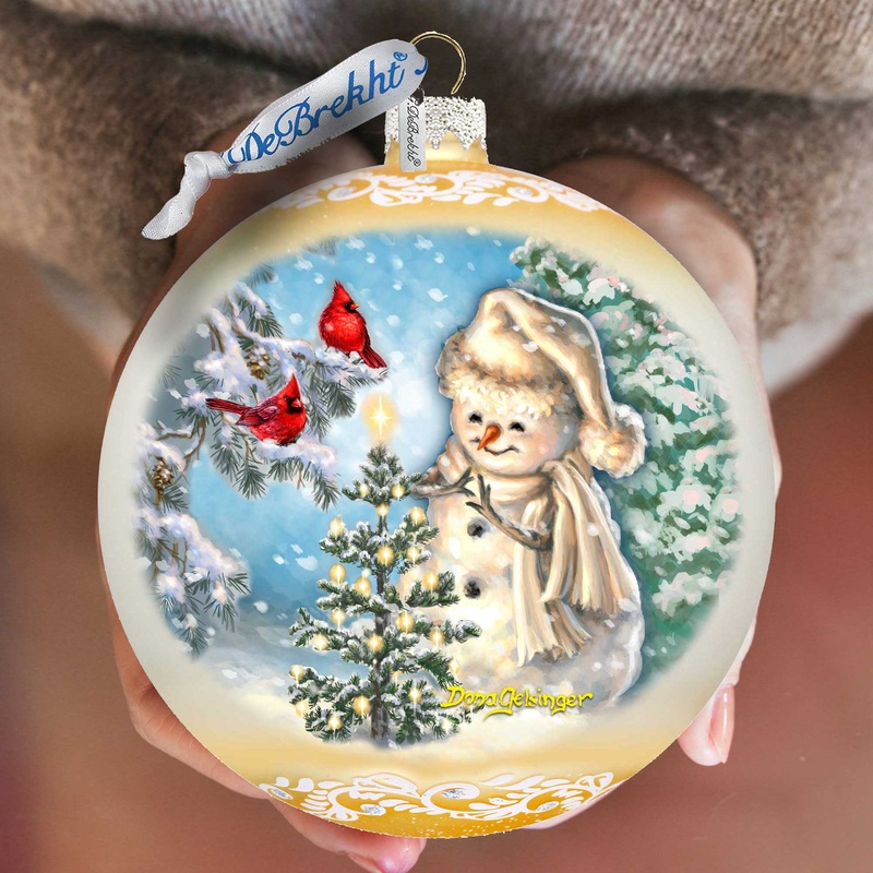 Glowing Snowman Lg Glass Ornament in Gold by Gelsinger – Christmas Decor – 73926G-DG