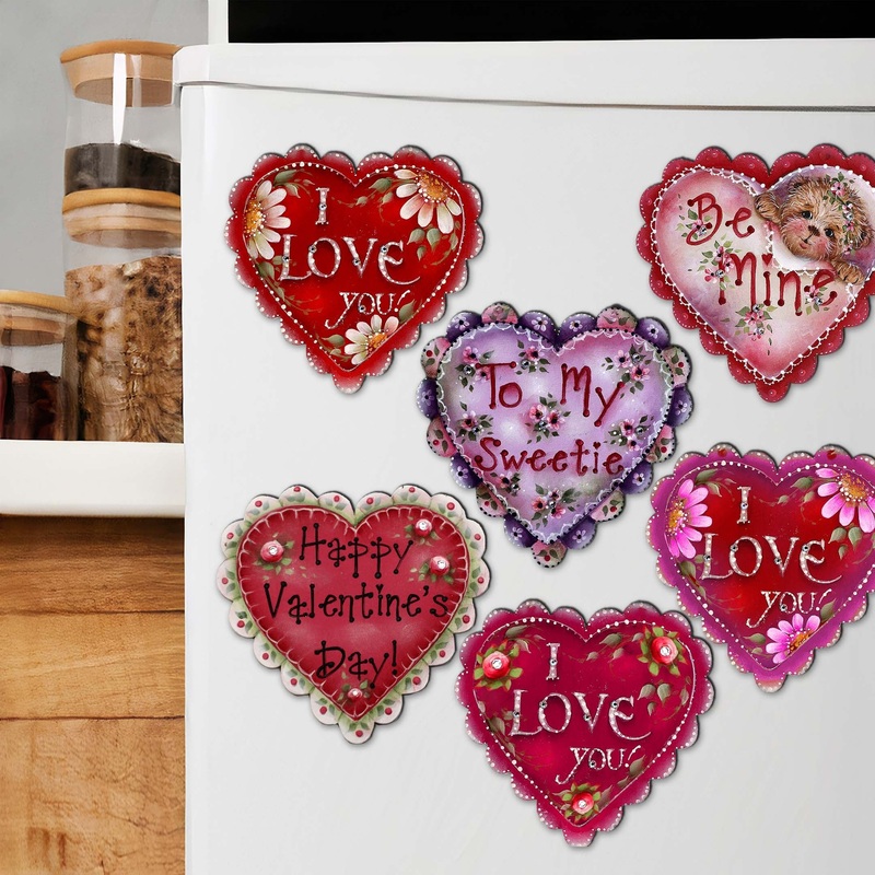 Hearts of Love Decorative Wooden Magnets Set of 6 – Family Love Decor – 8090128G-S6