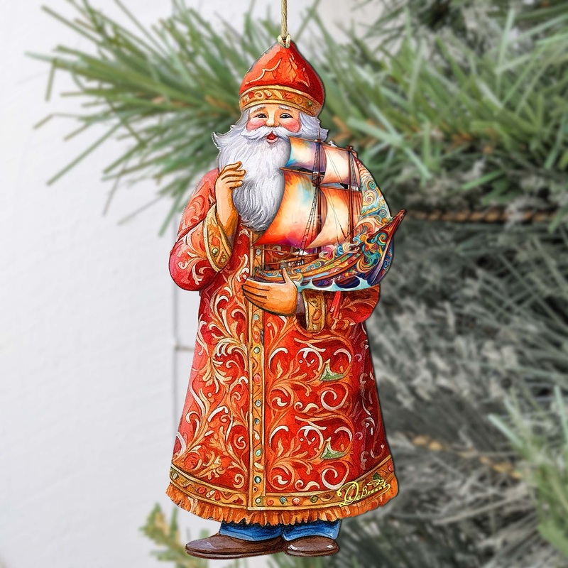 Holiday Cruise with Santa Wooden Ornaments by G. Debrekht – Christmas Santa Snowman Decor – 8691408
