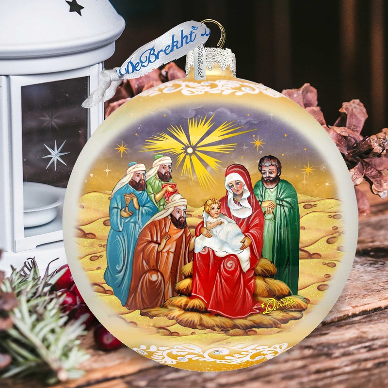 Holy Family and Three Kings Lg Glass Ornament in Gold by  – Christmas Decor – 73920G