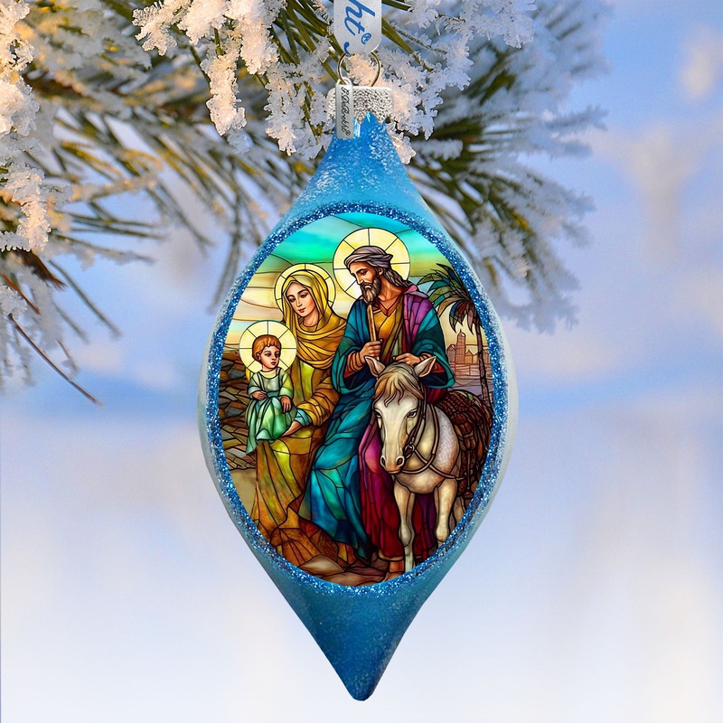 Holy Family Drop Glass Ornament by G. Debrekht – Nativity Holiday Decor – 757-054