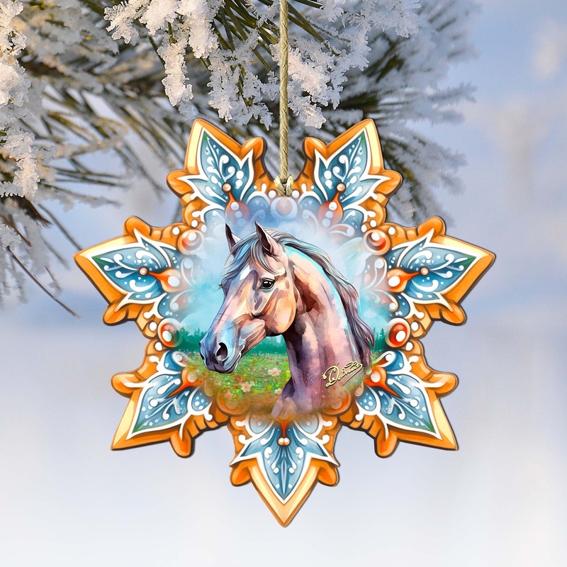 Horse Snowflake Wooden Ornaments by G. Debrekht – Nature Wildlife Decor – 8688431