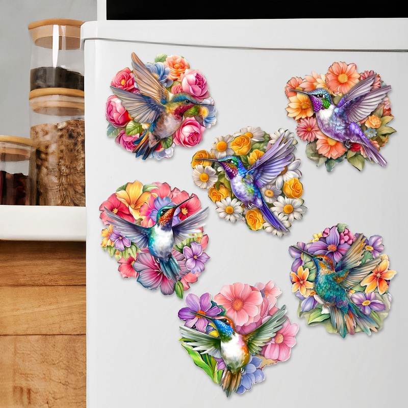 Hummingbirds Decorative Wooden Magnets Set of 6 by G. Debrekht – Wildlife Decor – 8090140G-S6