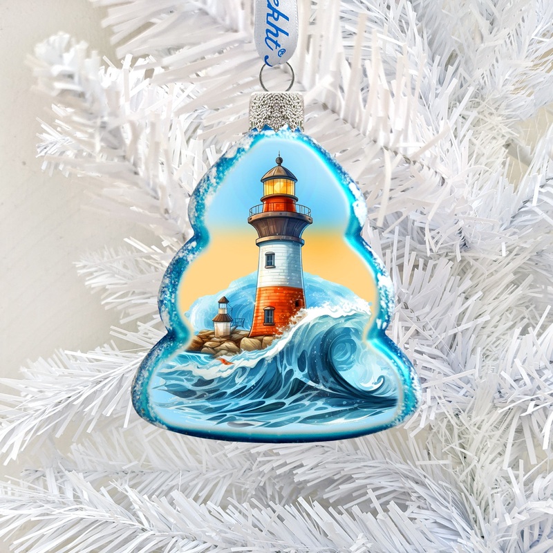 Lighthouse Mercury Glass Ornaments by G. Debrekht – Christmas Decor – 776030