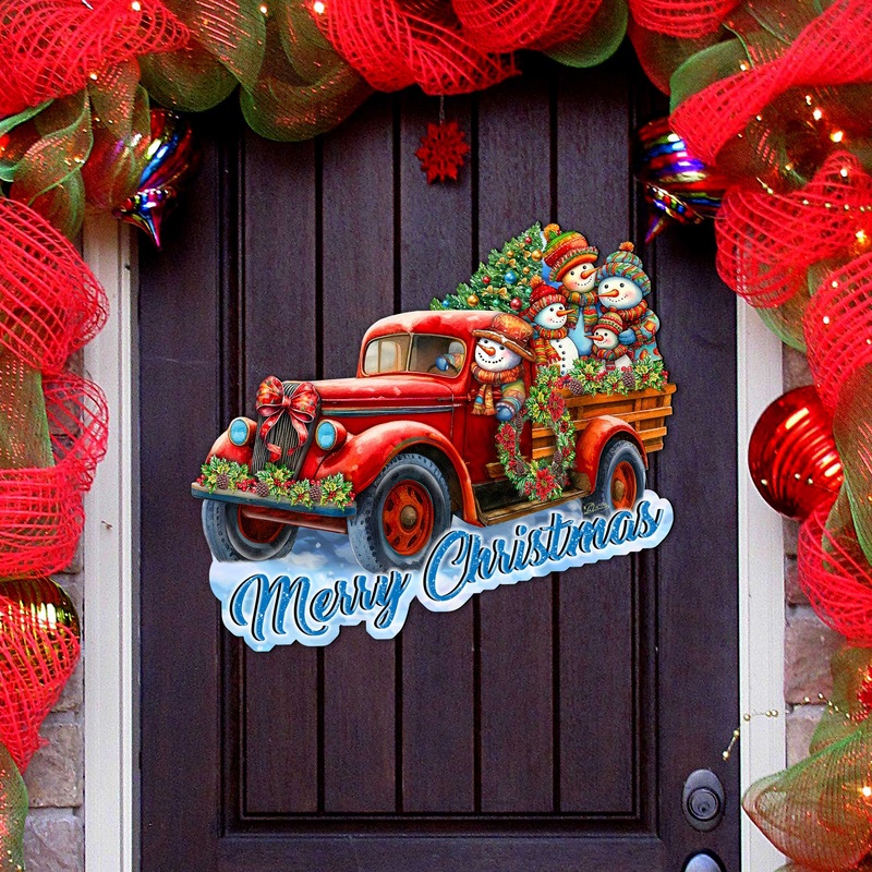 Merry Christmas Snowman Family Truck Door Hanger by G. Debrekht – Christmas Decor – 8652819H