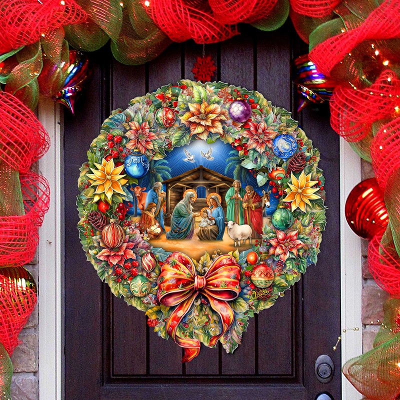 Nativity Wreath Holiday Door Decor by G. Debrekht – Nativity Holiday Decor – 8652805H