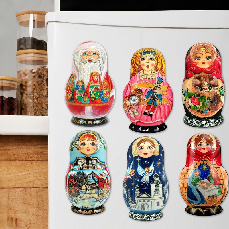 Nested Dolls Decorative Wooden Magnets Set of 6 by G. Debrekht – Christmas Decor – 8090130G-S6