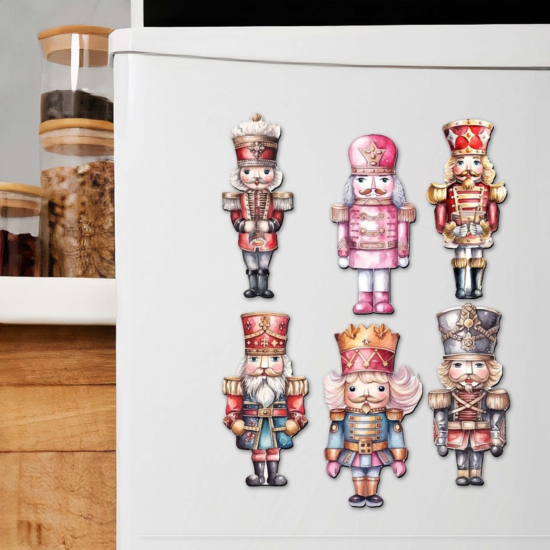 Nutcrackers Decorative Wooden Magnets Set of 6 by G. Debrekht – Christmas Decor – 8090008G-S6