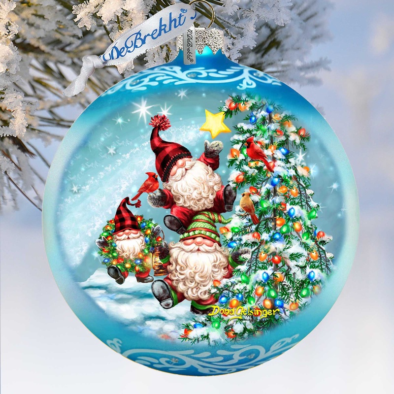 Reaching High Dwarfs Lg Glass Ornament in Blue by Gelsinger – Christmas Decor – 73927B-DG