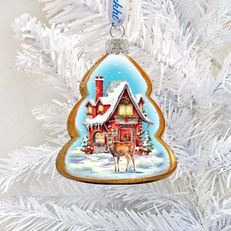 Red Christmas Cottage Mercury Glass Ornaments by G. Debrekht – Christmas Decor – 776034