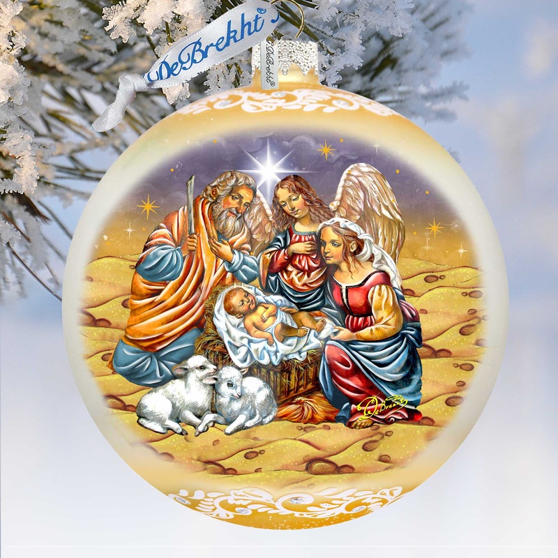 Regal Nativity Lg Glass Ornament in Gold by  – Christmas Decor – 73928G