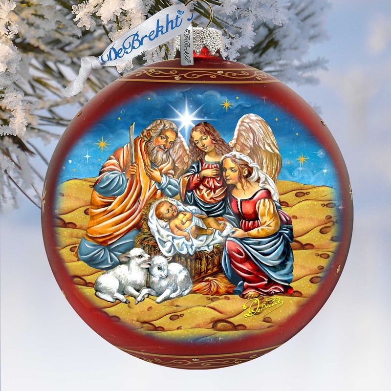 Regal Nativity Lg Glass Ornament in Red by  – Christmas Decor – 73928R