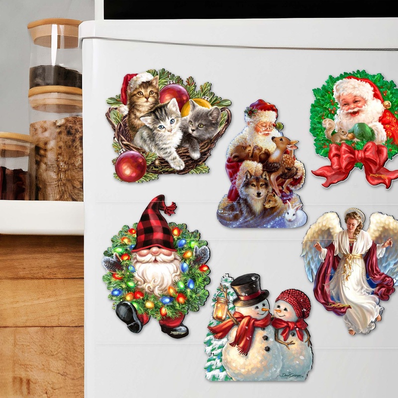 Santa and Friends Decorative Wooden Magnets Set of 6 by D. Gelsinger – Christmas Decor – 8090134G-S6