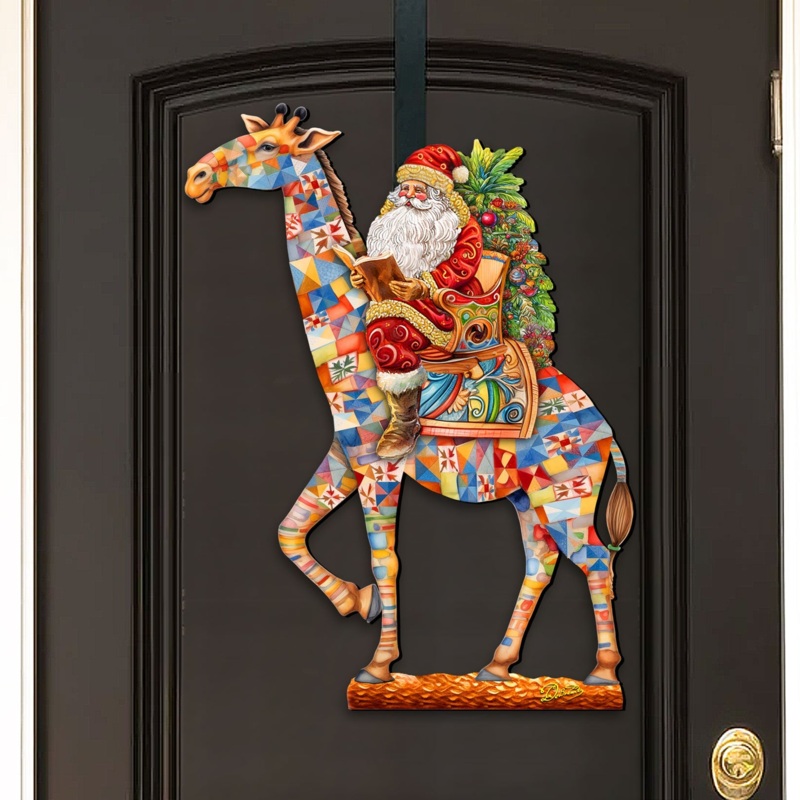 Santa’s Giraffe Adventure Holiday Door Decor by G. Debrekht – Santa Snowman Decor – 8652803H