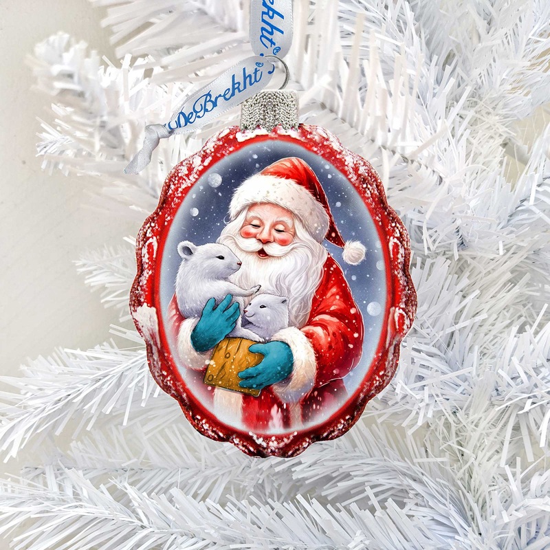 Santa with Cubs Mercury Glass Ornaments by G. Debrekht – Christmas Santa Snowman Decor – 776012