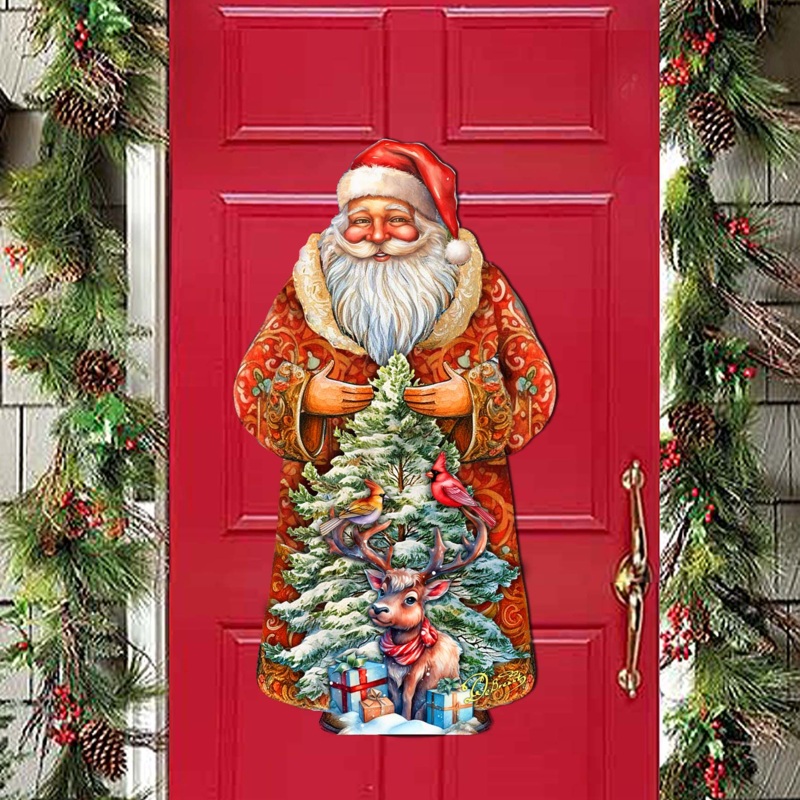 Santa with Forest Friends Holiday Door Decor by G. Debrekht – Christmas Santa Snowman Decor – 8691409H