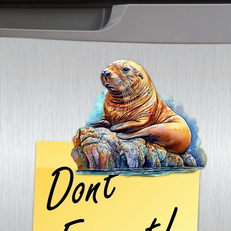 Sea Lions Decorative Wooden Magnets Set of 6 by G. Debrekht – Wildlife Coastal Decor – 8090127G-S6