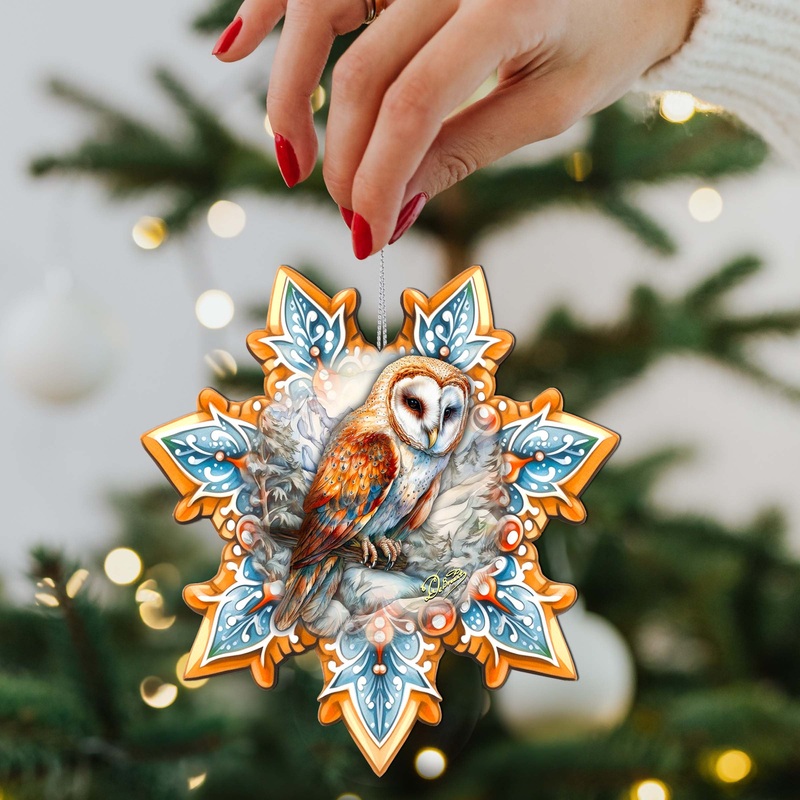 Short-eared Owl Snowflake Wooden Ornaments by G. Debrekht – Nature Wildlife Decor – 8688434