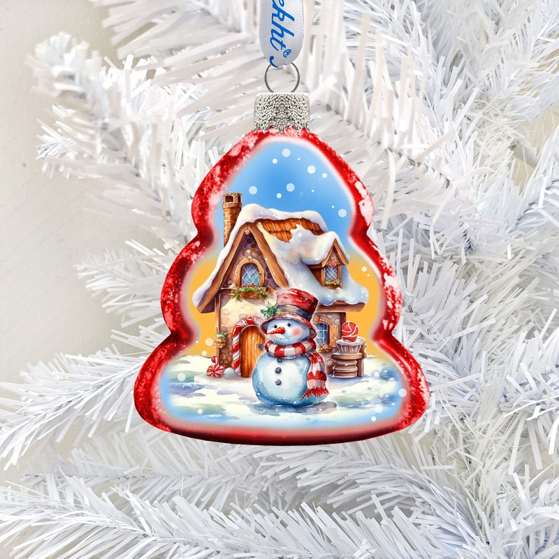 Snowman and Christmas Cottage Mercury Glass Ornaments by G. Debrekht – Christmas Decor – 776033
