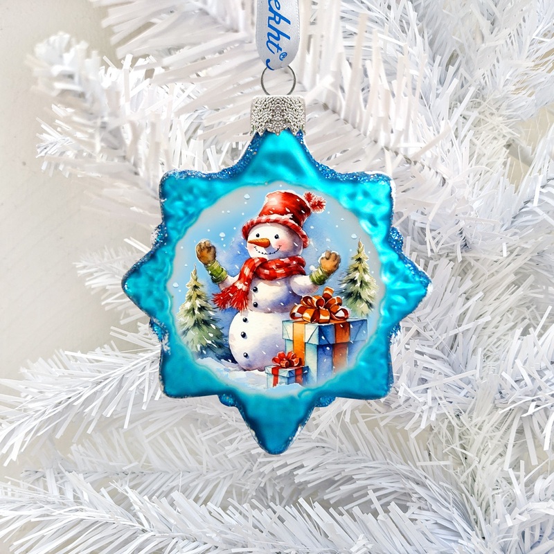 Snowman Gift Mercury Glass Ornaments by G. Debrekht – Christmas Santa Snowman Decor – 776021