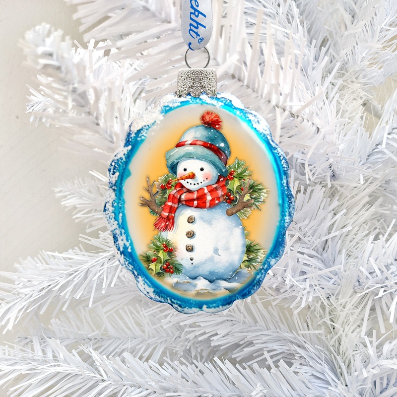Snowman’s Gift Mercury Glass Ornaments by G. Debrekht – Christmas Santa Snowman Decor – 776015