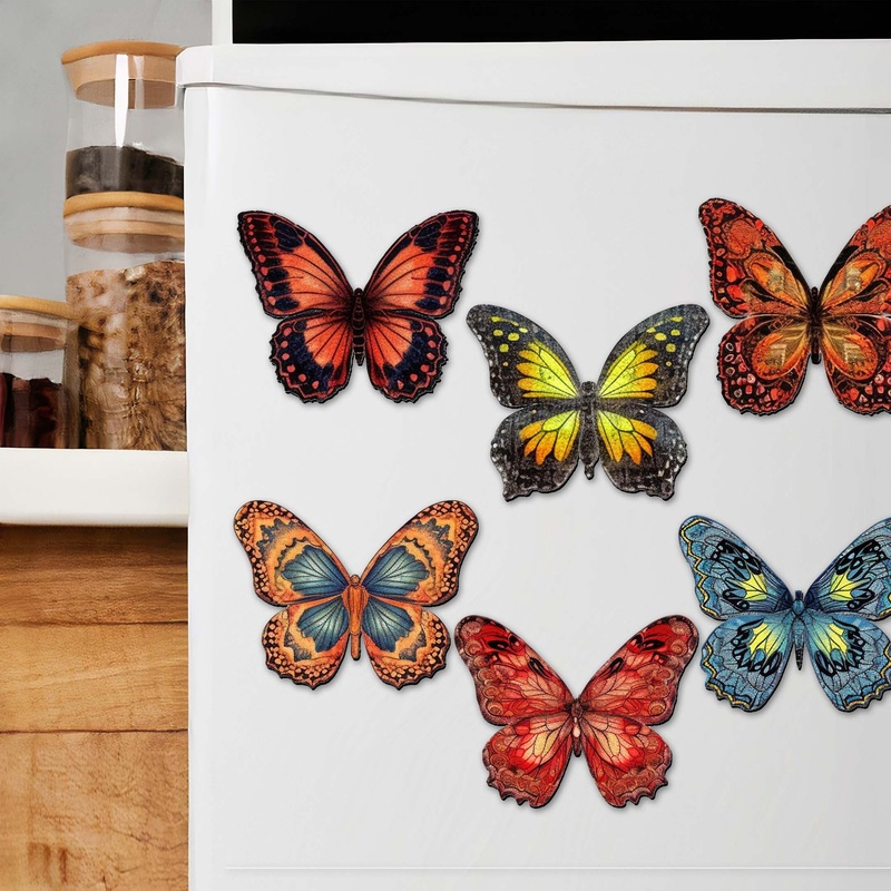 Summer Butterfly Decorative Wooden Magnets Set of 6 by G. Debrekht – Wildlife Decor – 8090012-1G-S6
