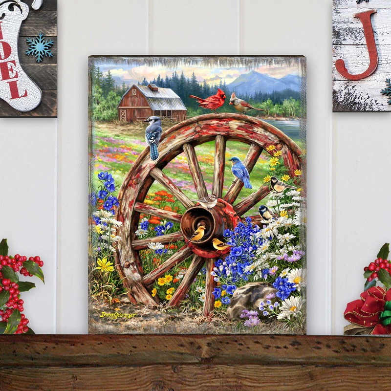 The Wagon Wheel Wooden Wall Art by D. Gelsinger – Family Love Decor – 95682B-DG