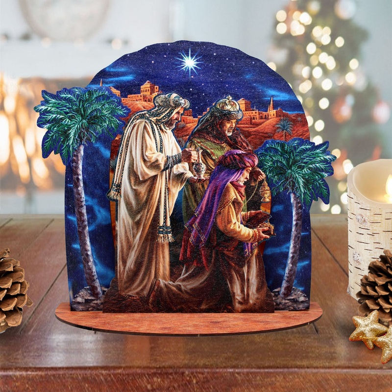 Three Kings Decorative Village Set Art by D. Gelsinger – Nativity Holiday Decor – 852765