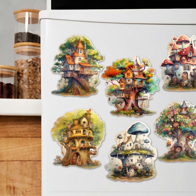 Tree House Decorative Wooden Magnets Set of 6 by G. Debrekht – Easter Spring Decor – 8090026G-S6