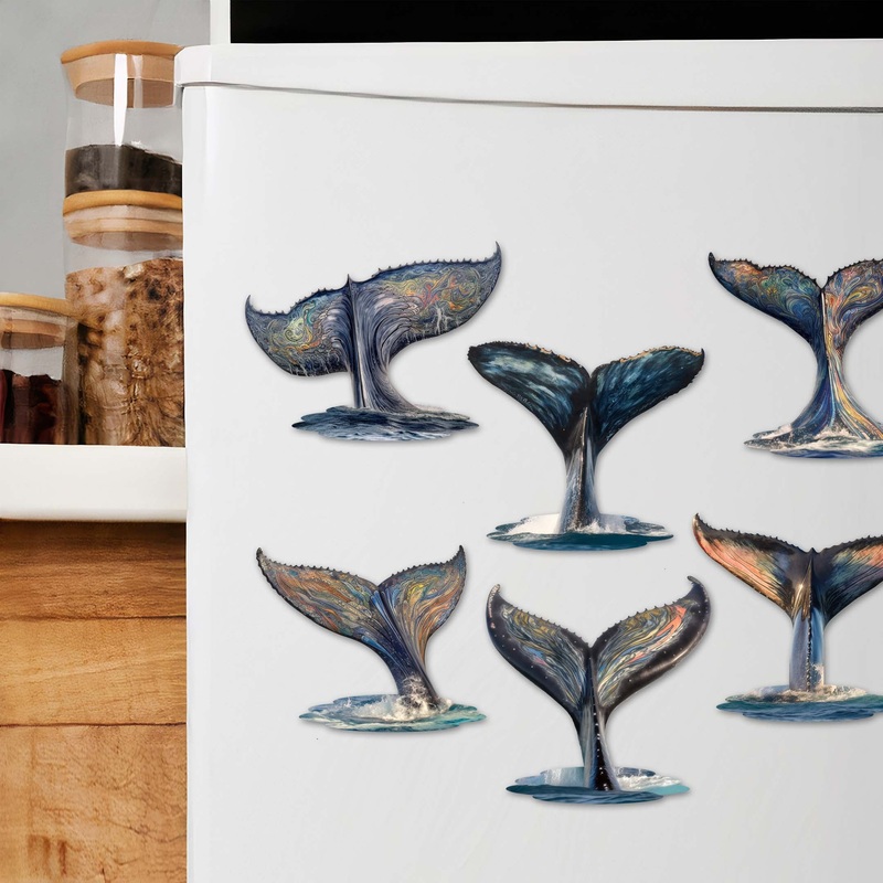 Vibrant Whale Stories Decorative Wooden Magnets Set of 6 by G. Debrekht – Wildlife Coastal Decor – 8090104G-S6
