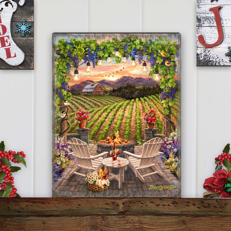 Wine at Sunset Block Wall Art by D. Gelsinger – Family Love Decor – 95684B-DG