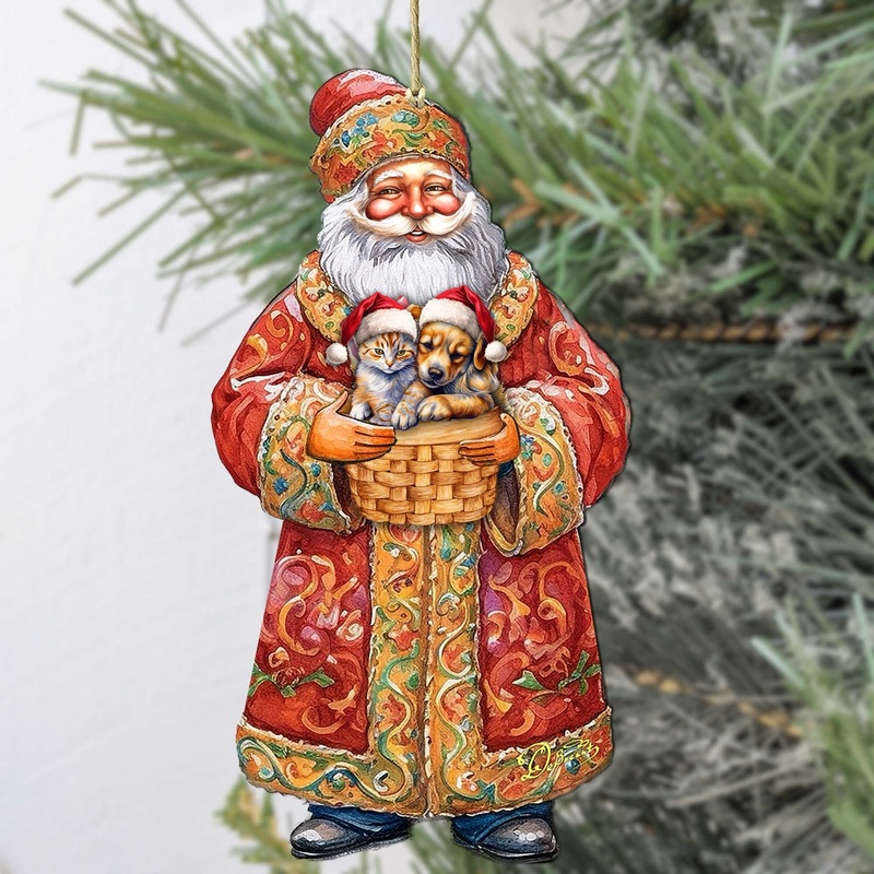 Yuletide Pets with Santa Wooden Ornaments by G. Debrekht – Christmas Santa Snowman Decor – 8691406