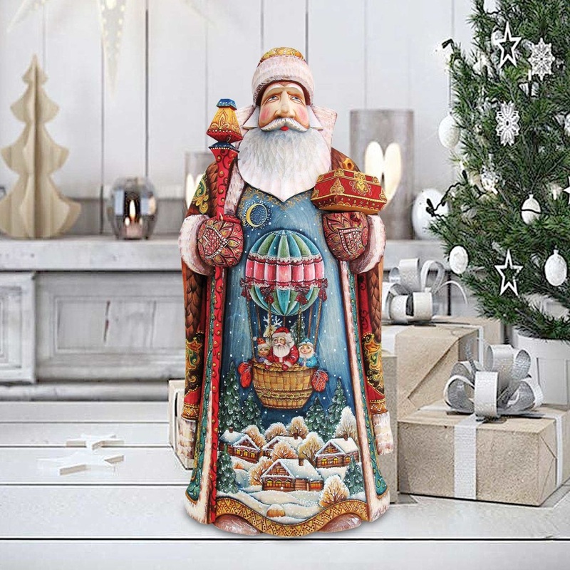 Balloon Ride Santa Hand-Painted WOODCARVED Masterpiece by G. DeBrekht – Christmas Decor – 241140