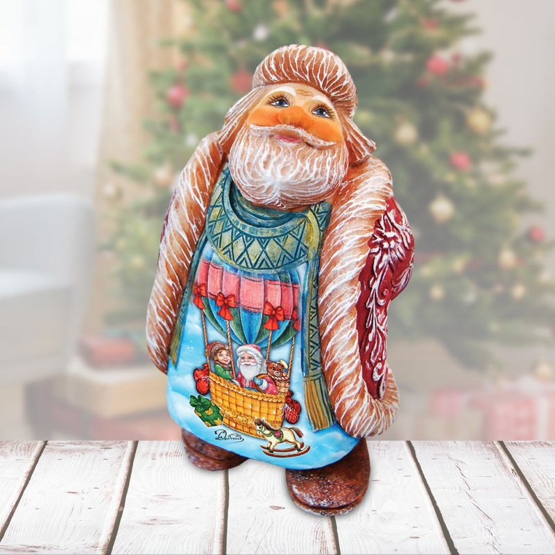 Balloon Ride Santa Handcrafted Christmas Figurine – G. DeBrekht – Christmas Santa Snowman Decor – 534513