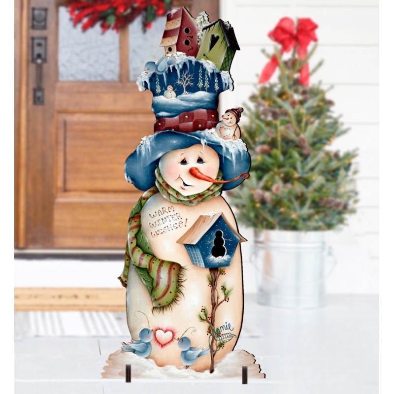 Blue & White Warm Winter Wish Christmas Outdoor Scene by Jamie Mills-Price – Christmas Santa Snowman Dcor – 8457515F