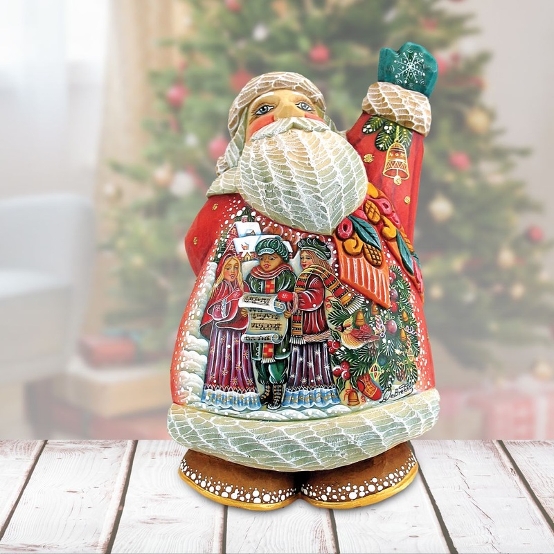 Christmas Chorus Santa Handcrafted Christmas Figurine – G. DeBrekht – Christmas Santa Snowman Decor – 516512