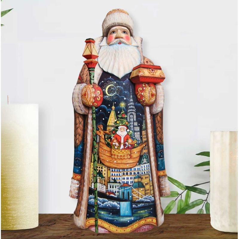 Christmas in City Santa Hand-Painted WOODCARVED Masterpiece by G. DeBrekht – Nativity Holiday Decor – 215631