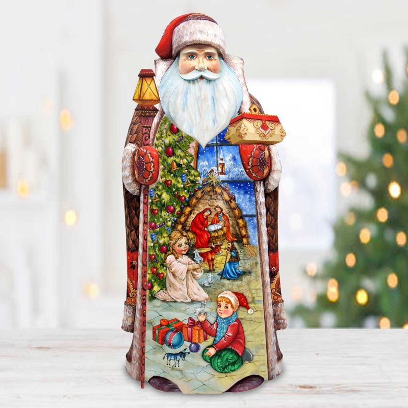 Christmas Miracle Hand-Painted WOODCARVED Masterpiece Figurine by G. DeBrekht – Santa Snowman Christmas Decor – 215866