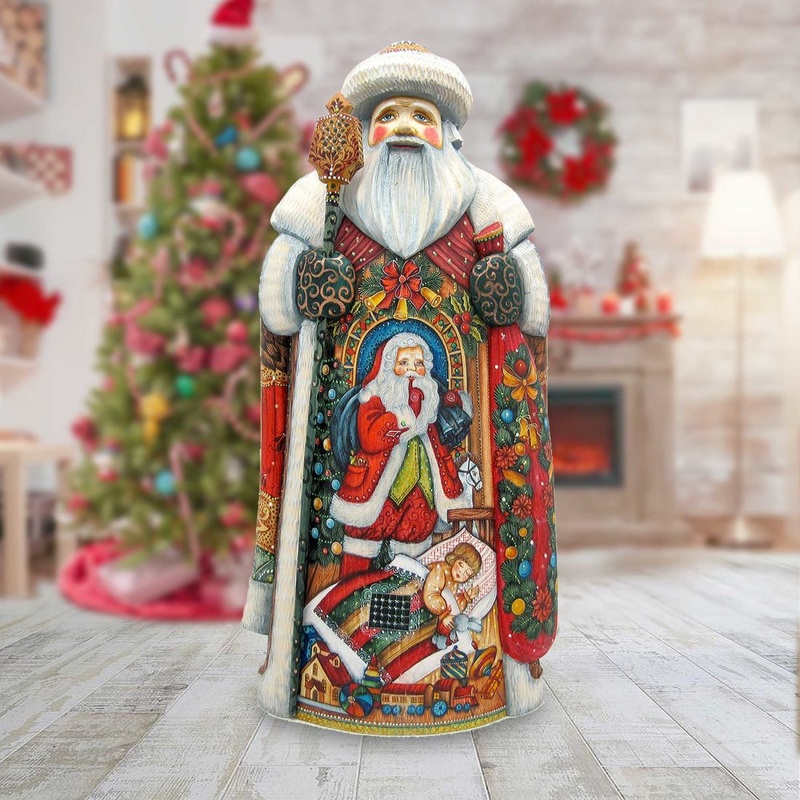 Christmas Night fireplace Santa Hand-Painted WOODCARVED Masterpiece by G. DeBrekht – Christmas Decor – 215633