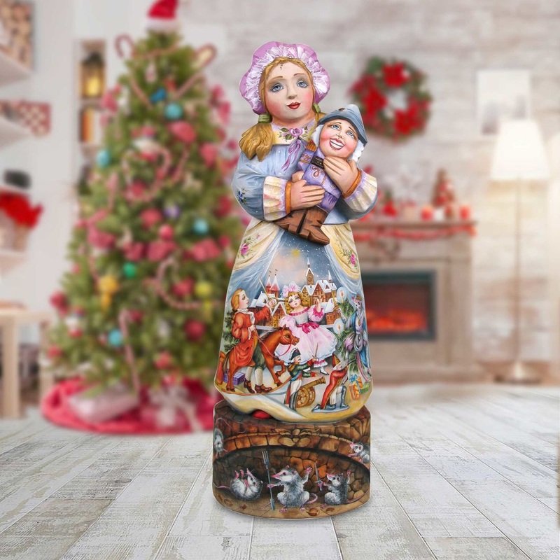 Clara with Nutcracker Hand-Painted WOODCARVED Masterpiece by G. DeBrekht – Christmas Decor – 241990 – SPECIAL ORDER *** PRE-ORDER – Handmade Just for You! ***