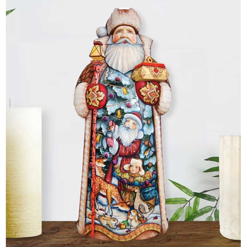 Delight Santa Hand-Painted WOODCARVED Masterpiece by G. DeBrekht – Wildlife Holiday Decor – 215626